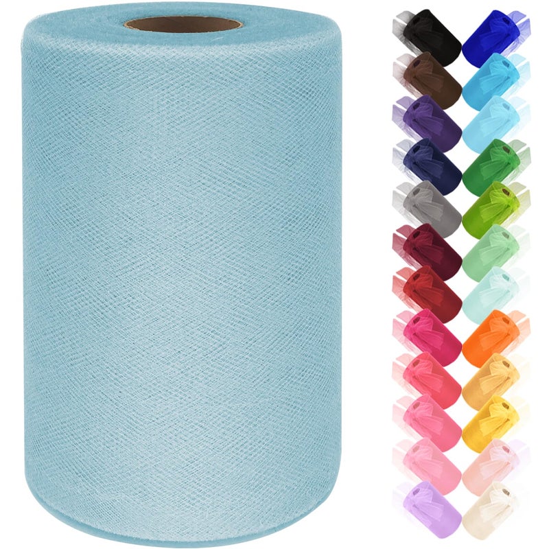 Ableme Deco Tulle Fabric Roll 6 Inch by 100 Yards (300 ft) Blue Tulle Ribbon Mesh Netting for DIY Tutu Skirt Gift Wrapping Wedding Baby Shower Birthday Halloween Party Decorations Crafts, 34 Colors (Baby Blue) - Image 1